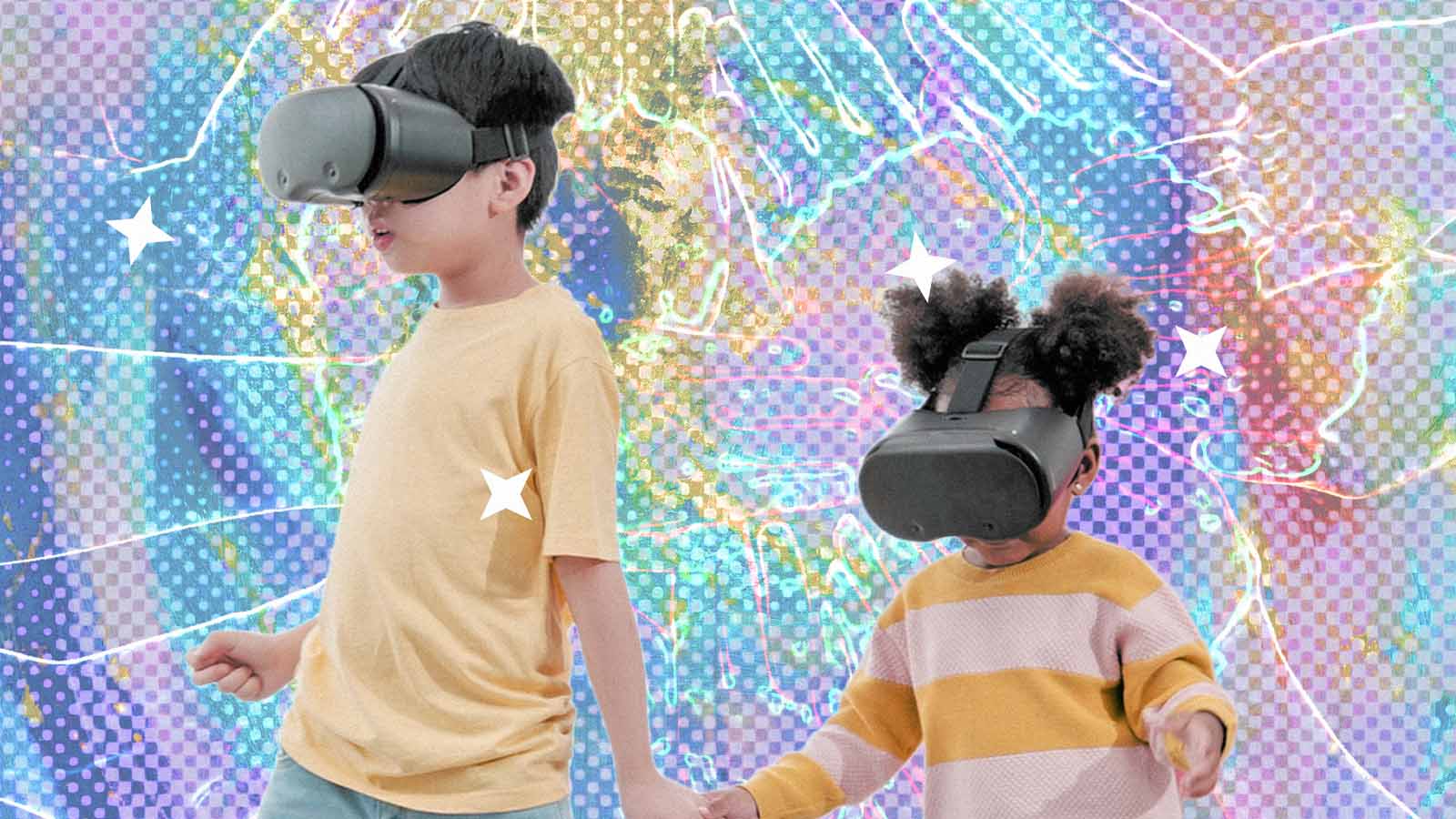 menino e menina usando óculos de realidade virtual