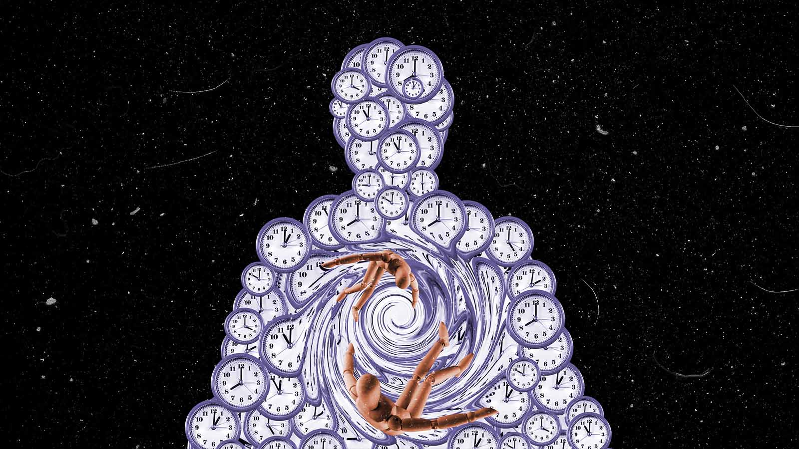 silhueta humana feita com um mosaico de relógios