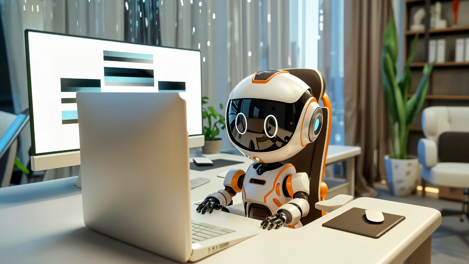 Robô mexendo em computador