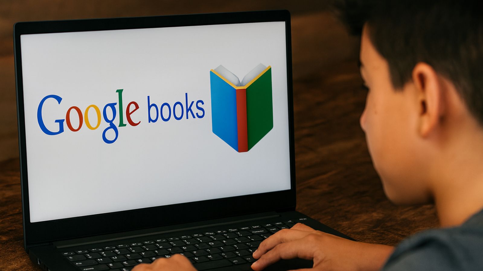 Jovem acessado o Google Livros