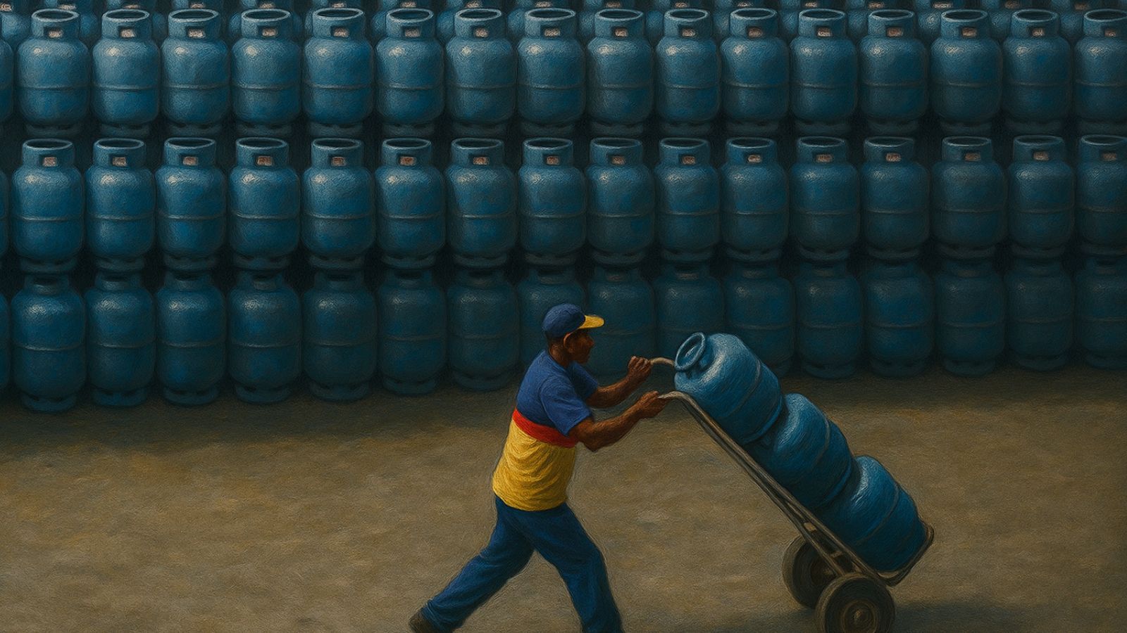 Homem carregando botijão de gás