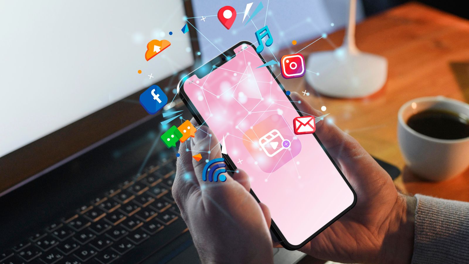 Smartphone redes sociais pulando para fora