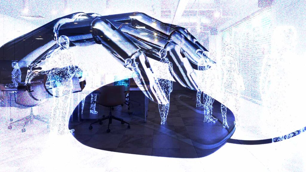 m&atilde;o rob&oacute;tica representando agente de intelig&ecirc;ncia artificial