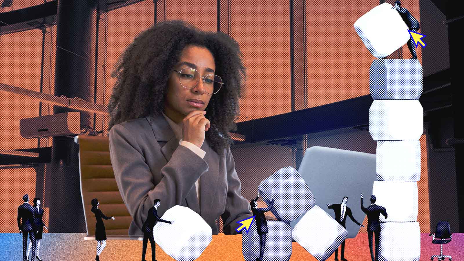 diretora refletindo antes de tomar uma decisão