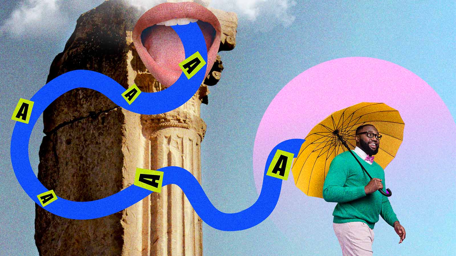 homem caminha confiante segurando um guarda-chuva