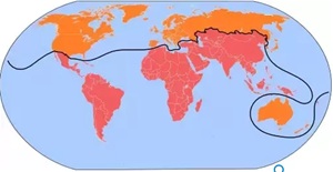 mapa-mundi dividido entre Norte e Sul Global