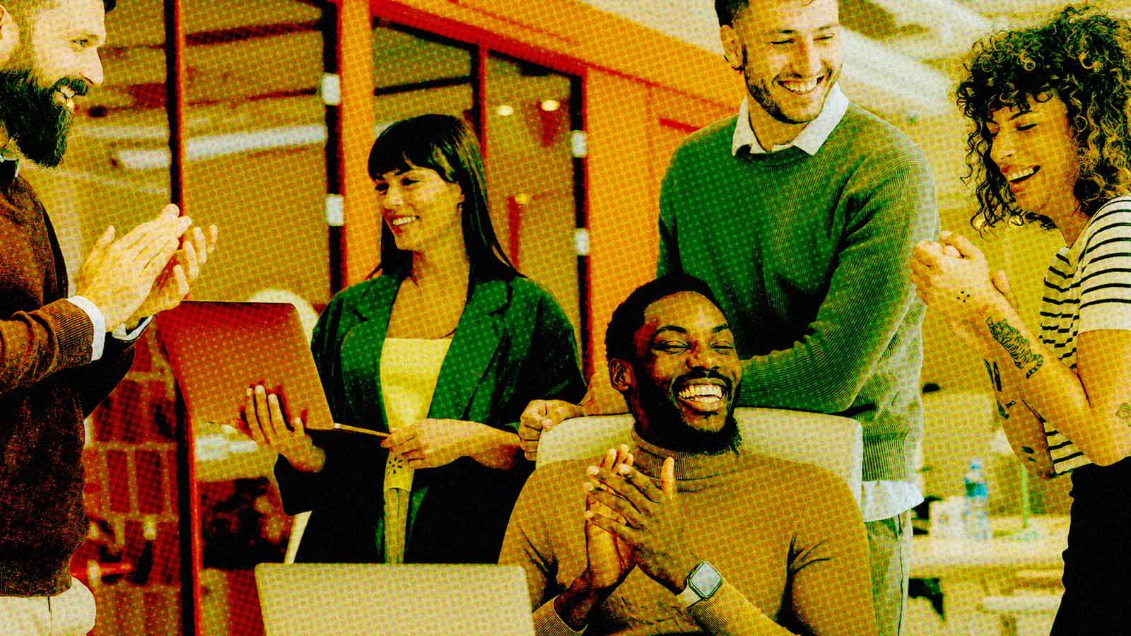 reunião alegre de colegas de trabalho