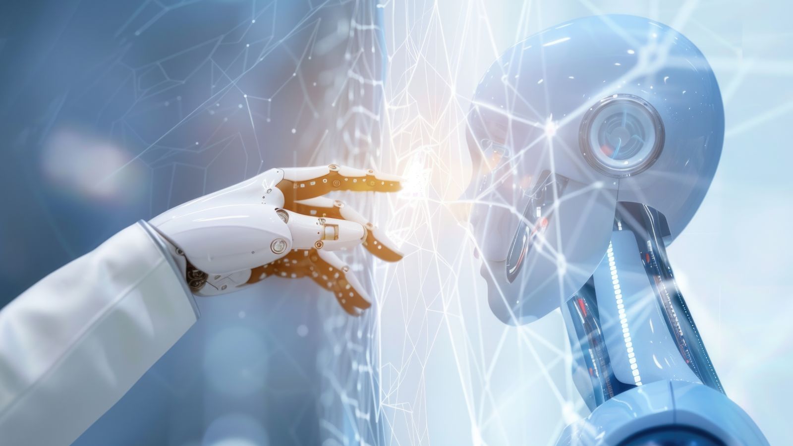 Robô e mão de Inteligência Artificial