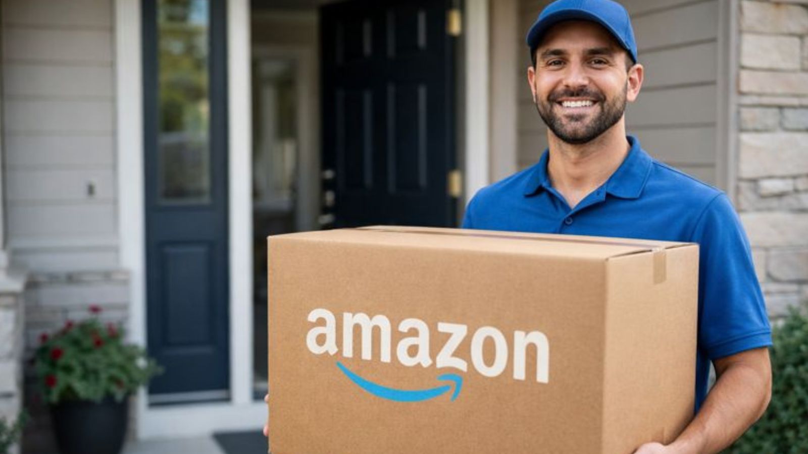 Entregador com caixa da Amazon