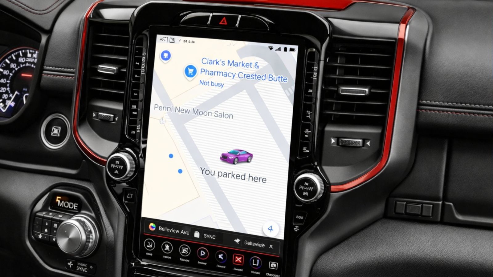 Display do carro com ícone do Google Maps