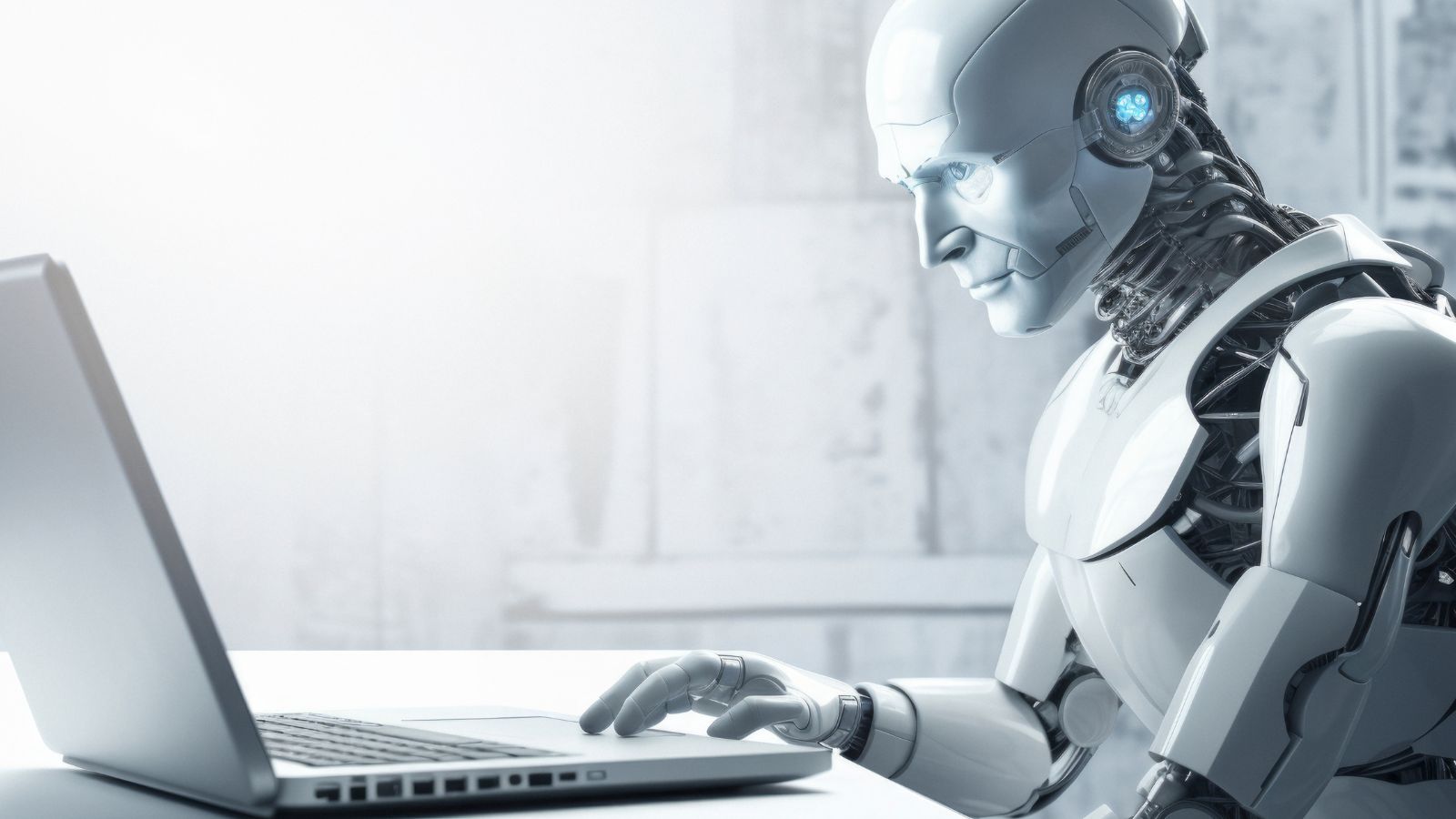 Robô mexendo em computador