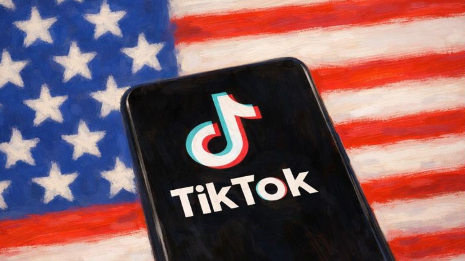 Smartphone no TikTok e bandeira dos Eua