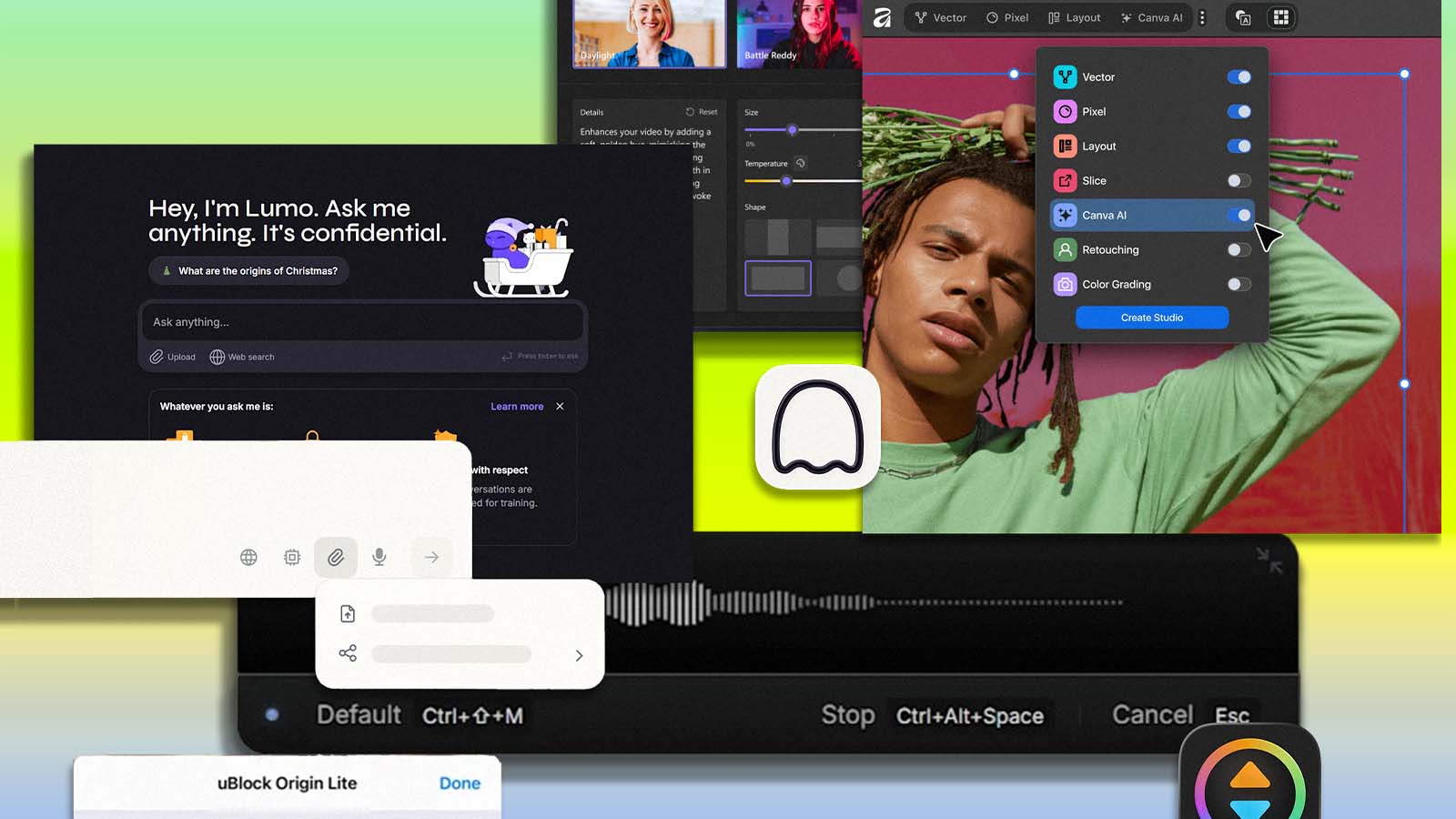 colagem de telas de aplicativos para várias funções