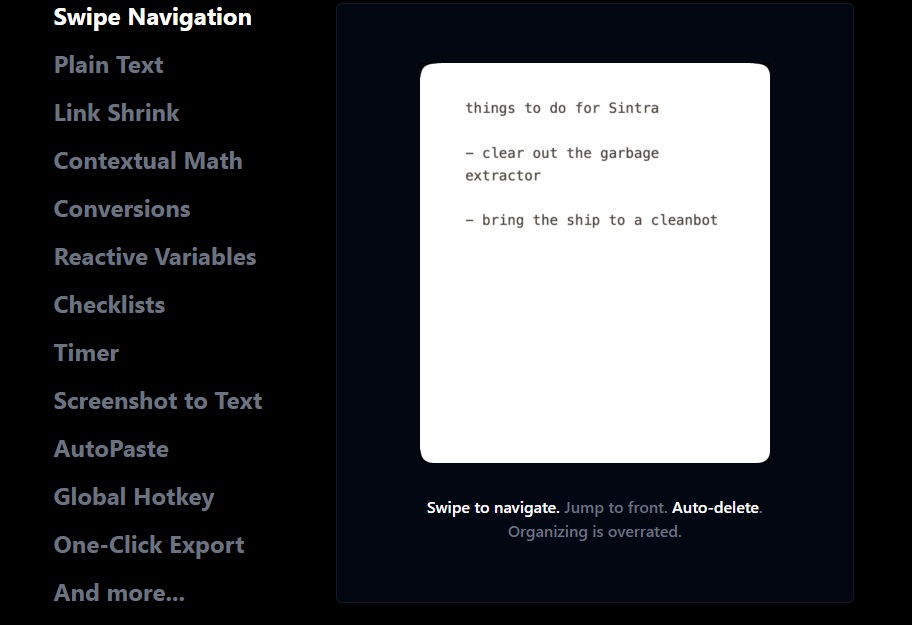 tela do aplicativo Antinote, para notas rápidas de texto