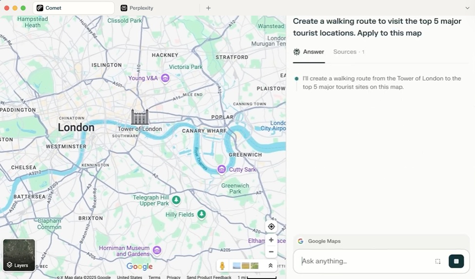 tela do navegador com inteligência artificial Comet, da Perplexity