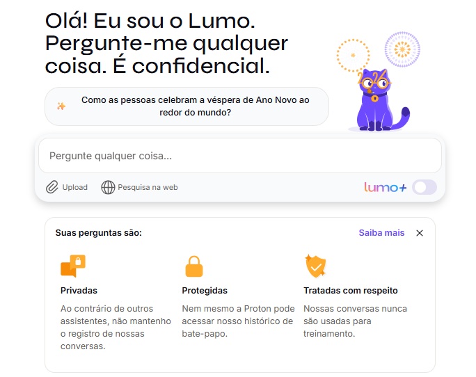 tela do aplicativo Lumo, de inteligência artificial