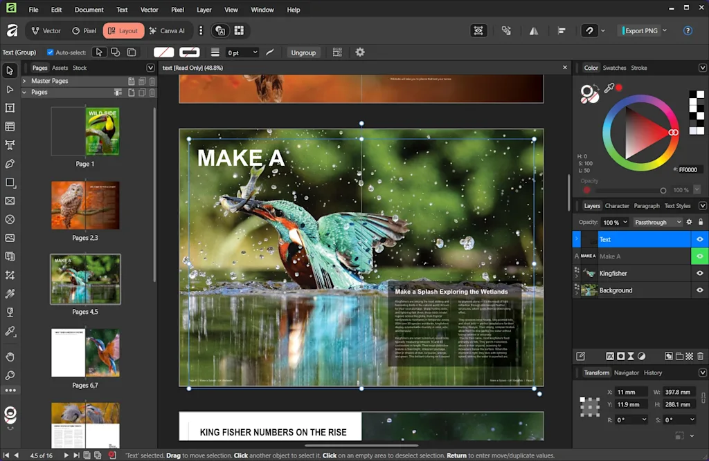 tela do aplicativo Affinity, de edi&ccedil;&atilde;o  de imagens