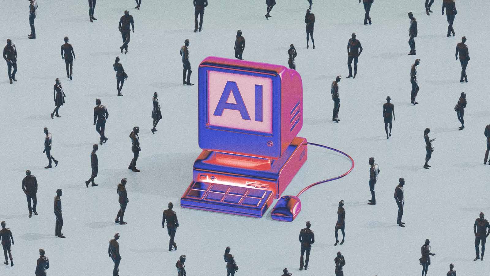 tela de computador antigo com símbolo de inteligência artificial