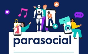 quadro com a palavra parasocial cercada de objetos eletrônicos