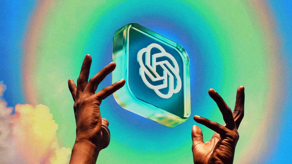 mãos se aproximam do logotipo do ChatGPT