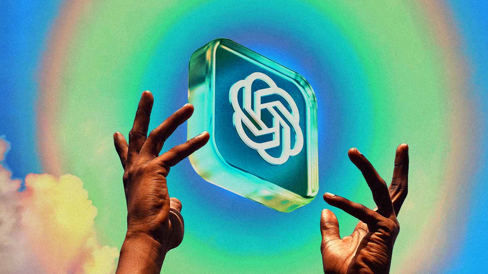 mãos se aproximam do logotipo do ChatGPT