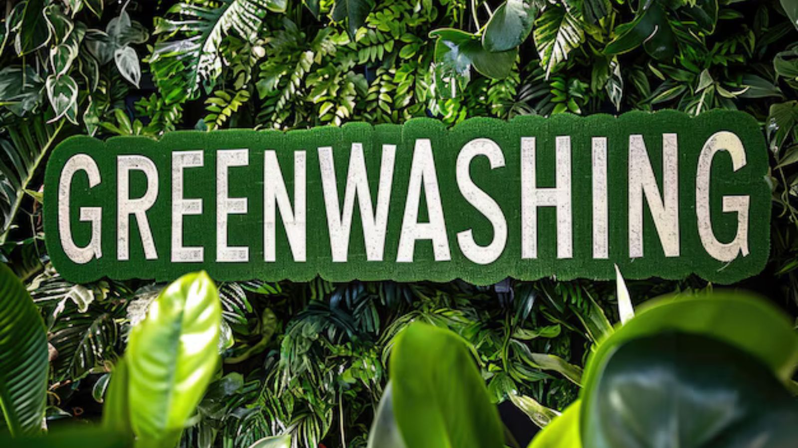Palavra greenwashing no meio de plantas