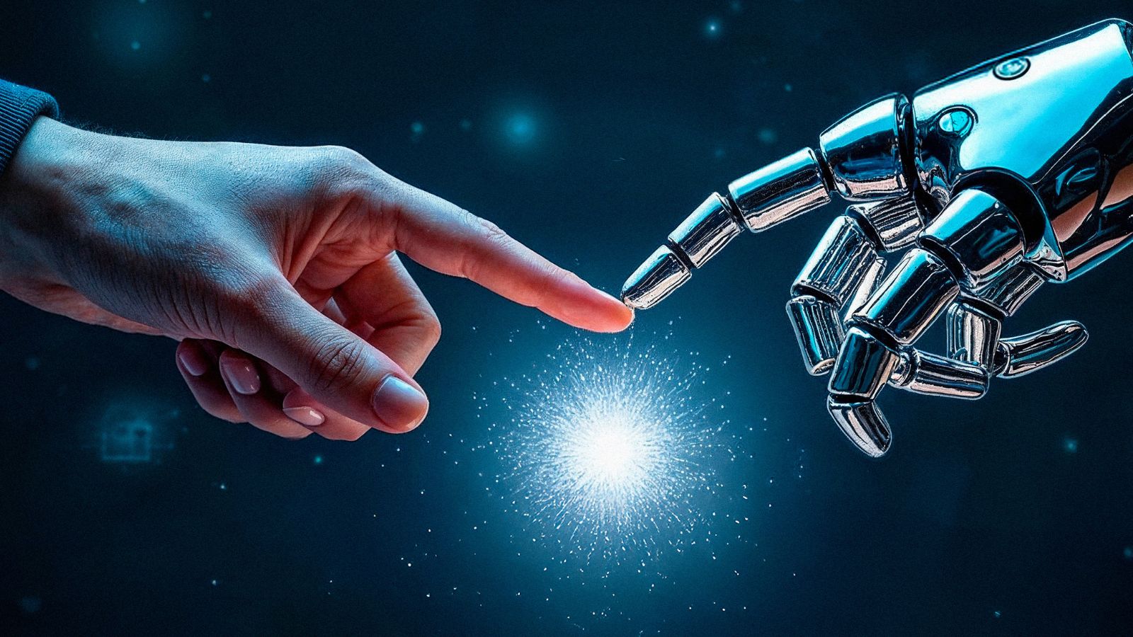 Robô e mão humano