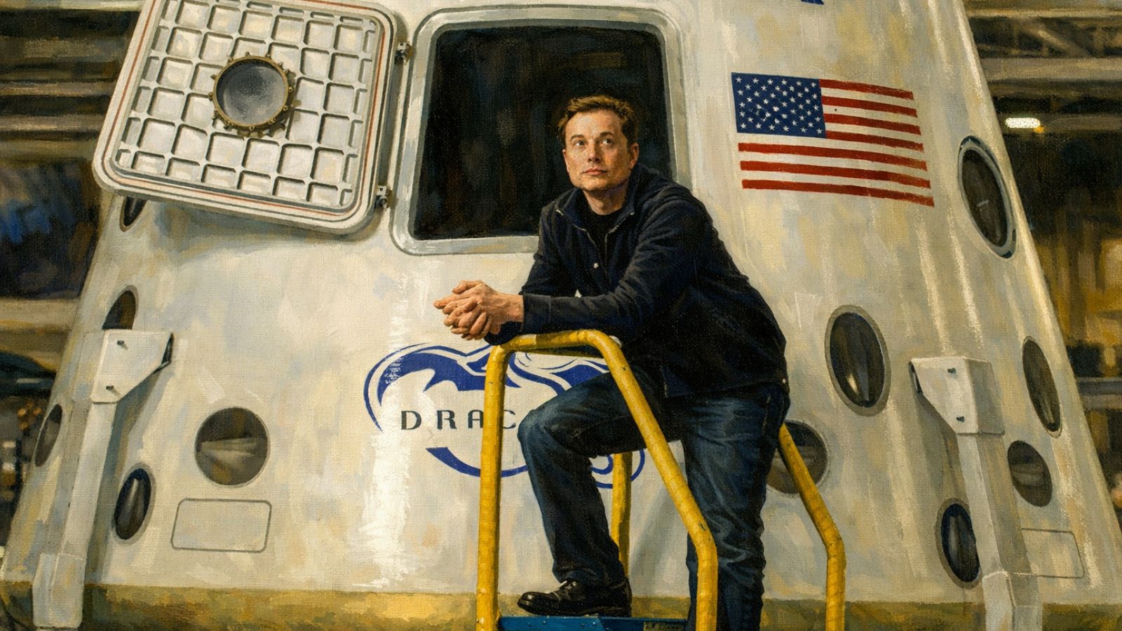 Elon Musk com nave atrás