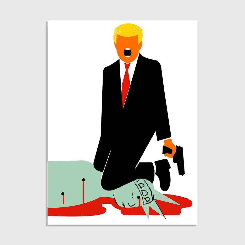 ilustração de protesto contra Donald Trump criada pelo artista Edel Rodriguez