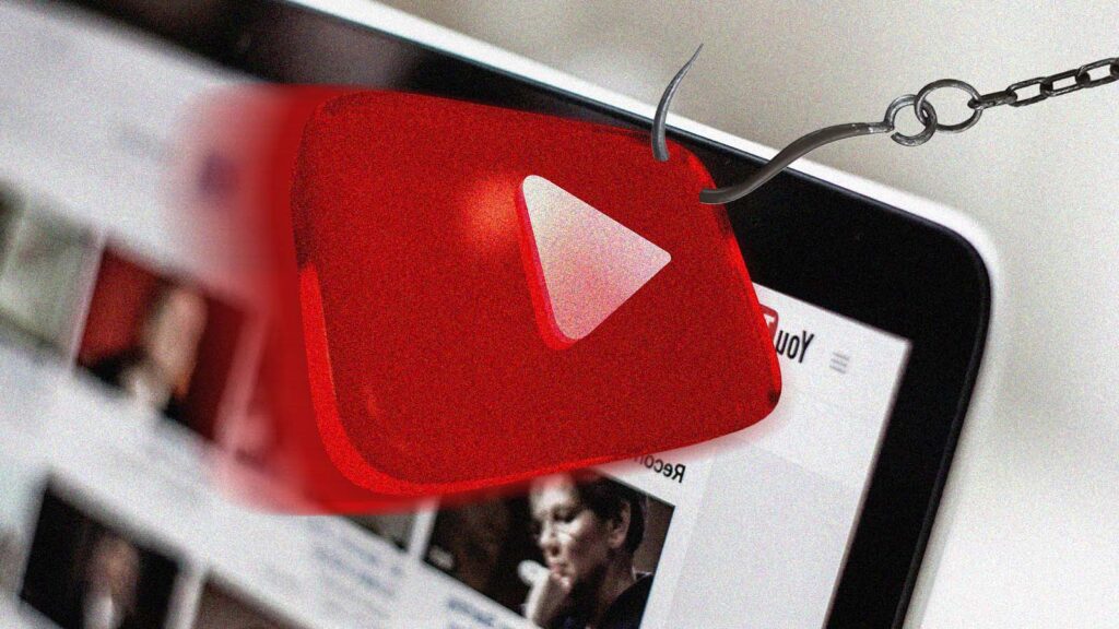 logotipo do YouTube suspenso por um anzol