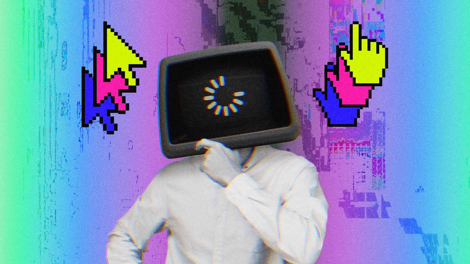 pessoa com tablet no lugar da cabeça