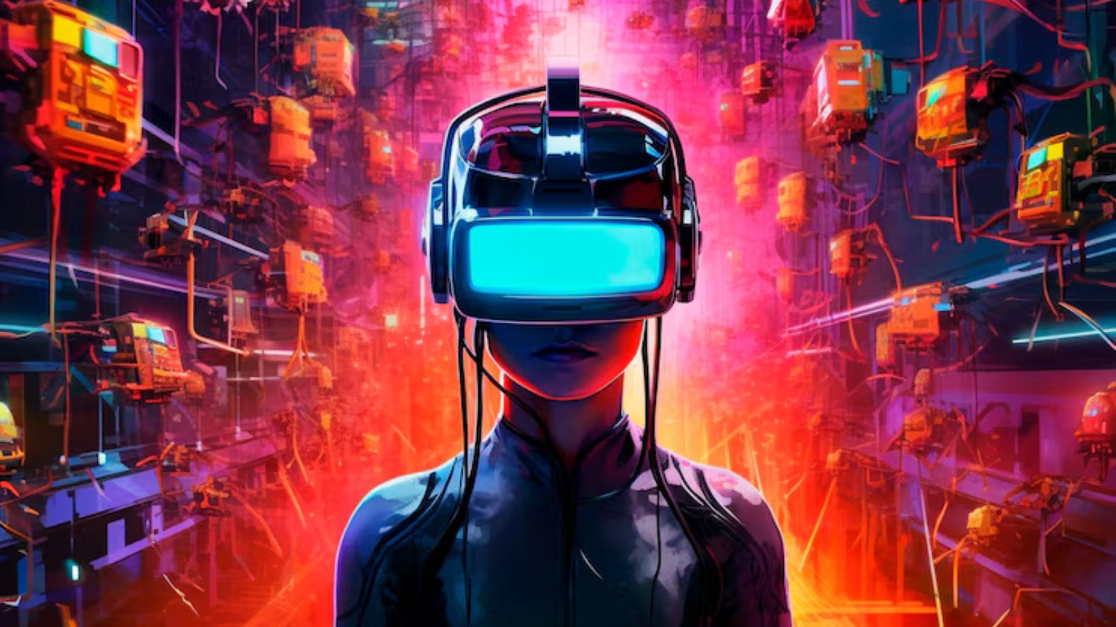 Desenho de um menino em um jogo imersivo.