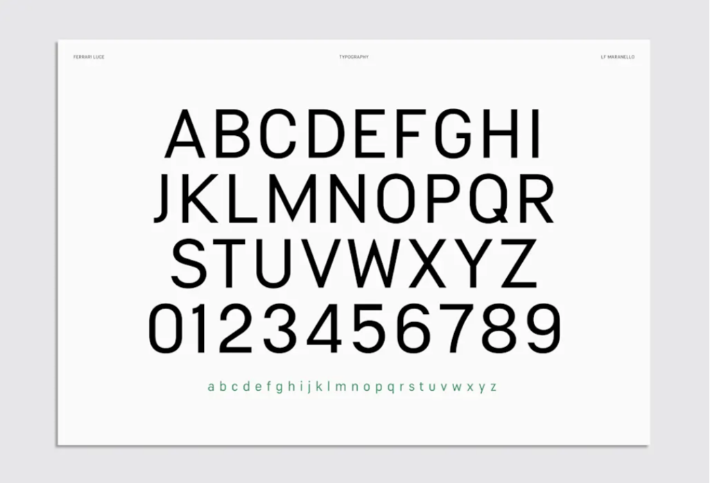 “LF Maranello,” the Ferrari Luce’s custom typeface
