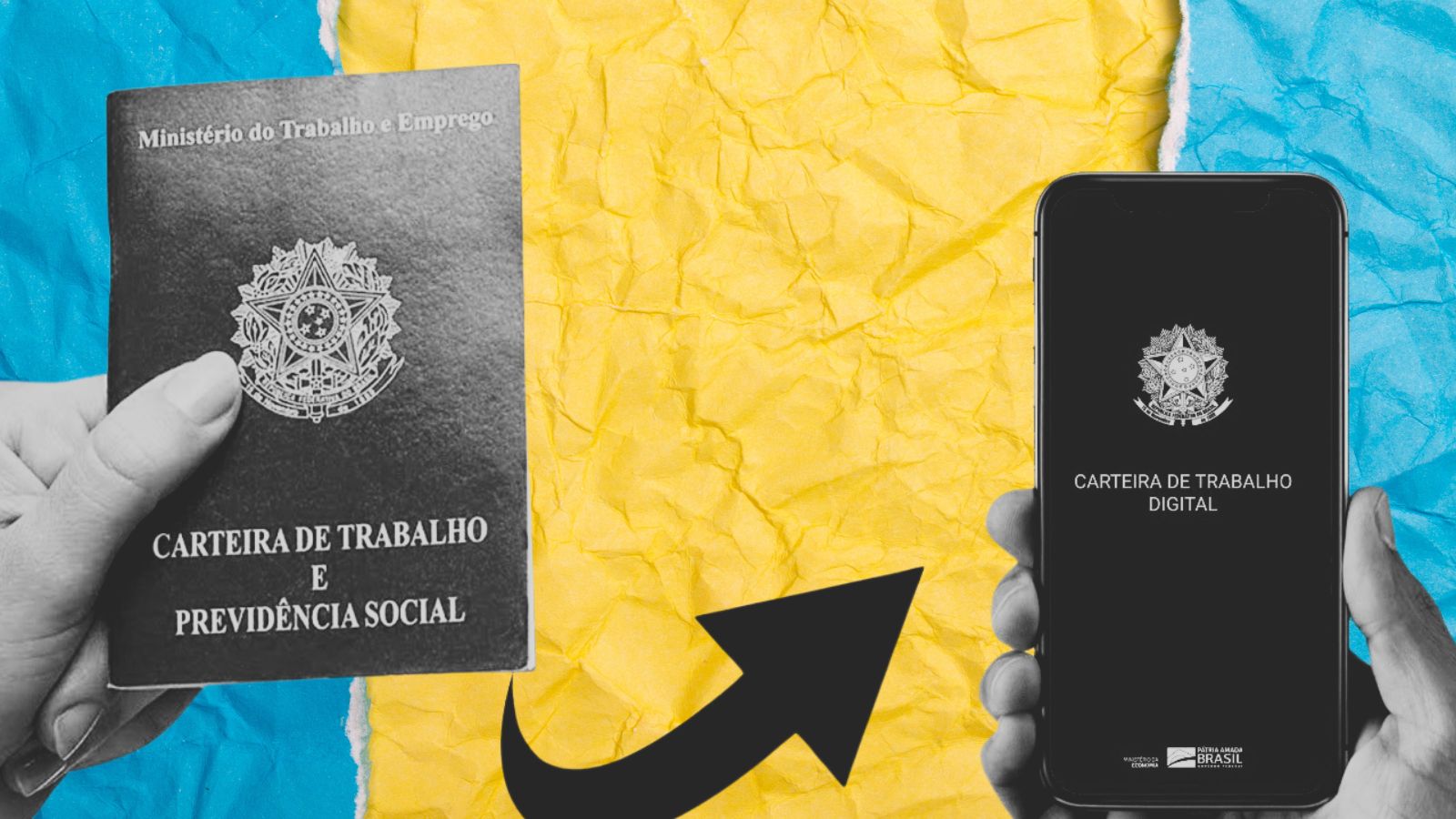 Carteira de Trabalho em papel e no app no celular
