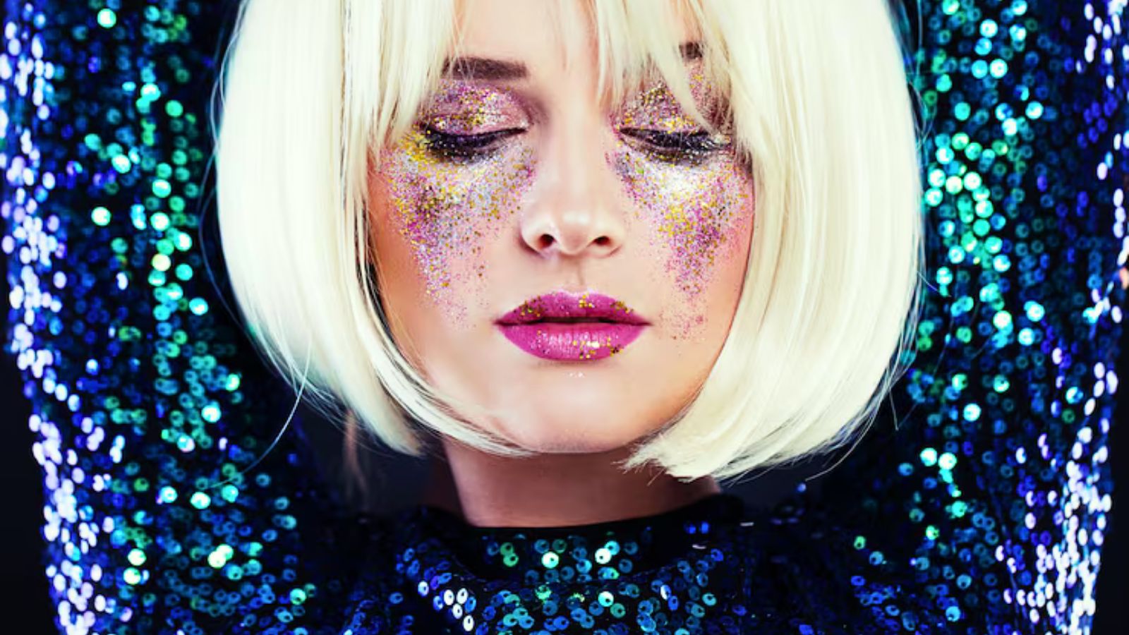 mulher maquiada com brilho