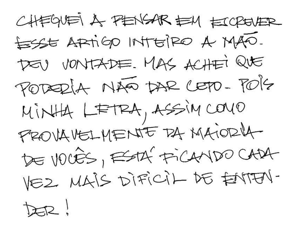 texto escrito &agrave; m&atilde;o por Fred Gelli