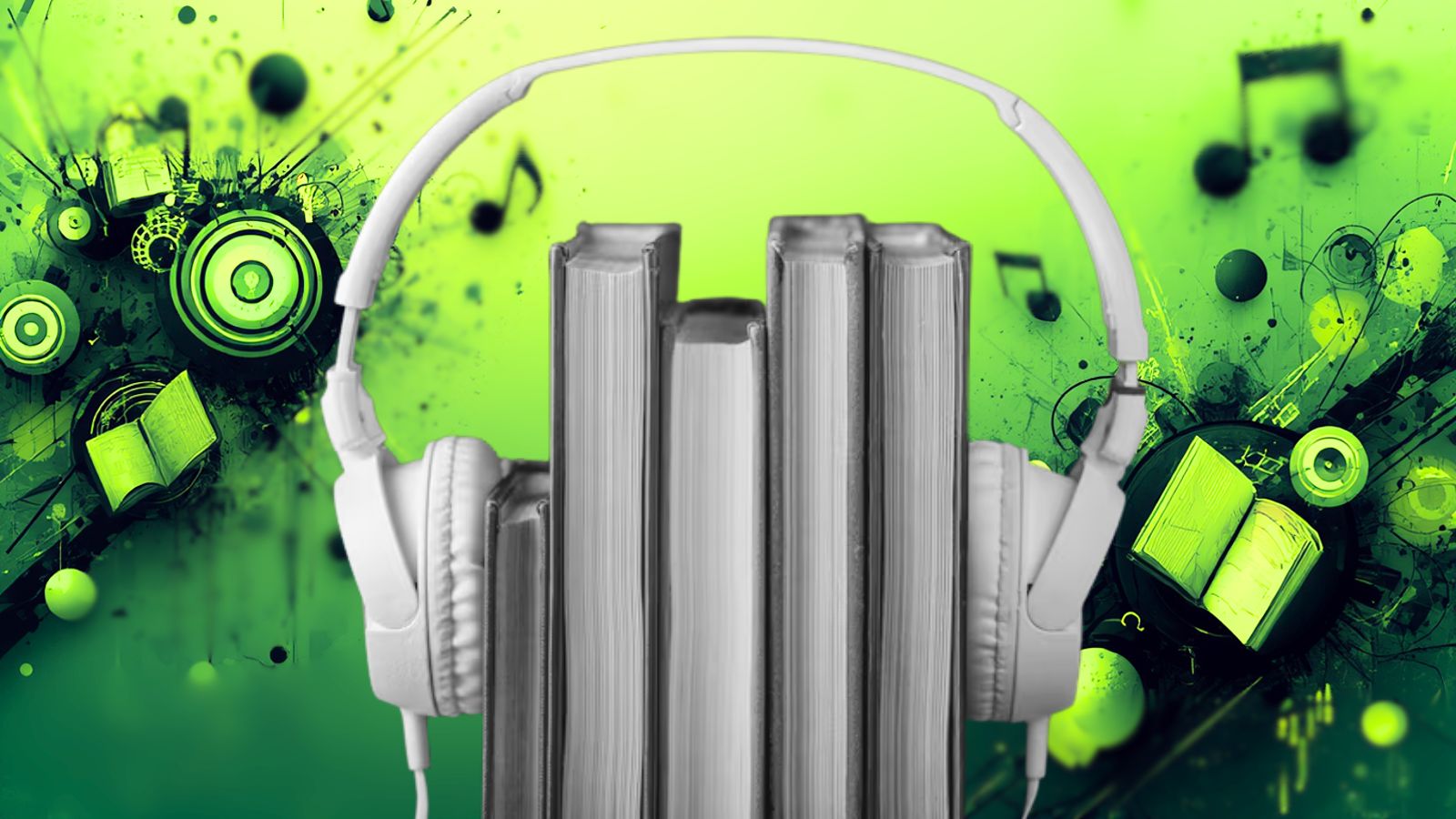 Livros com fones de ouvidos