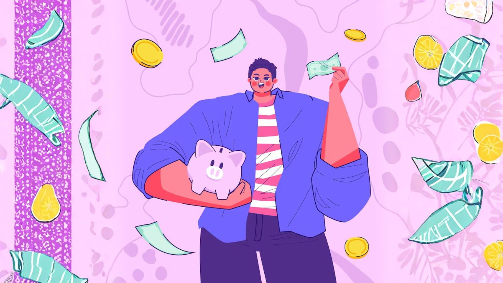 Jovem pegando dinheiro no ar