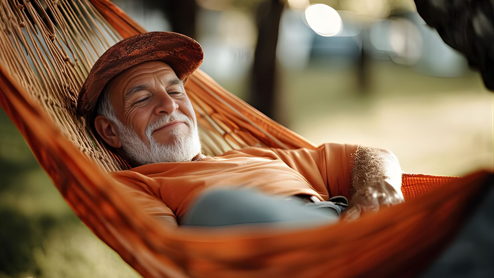 Idoso descansando na rede