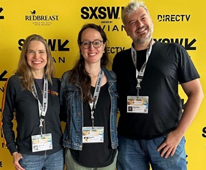 Simone Kliass, Gaëlle Moore e Rodrigo Terra no SXSW 2025