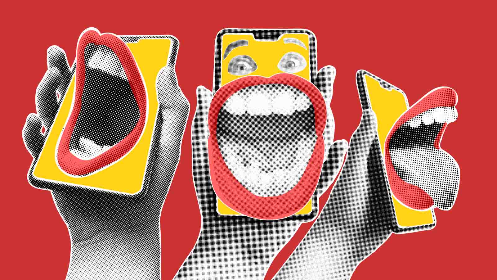 bocas saindo de celulares