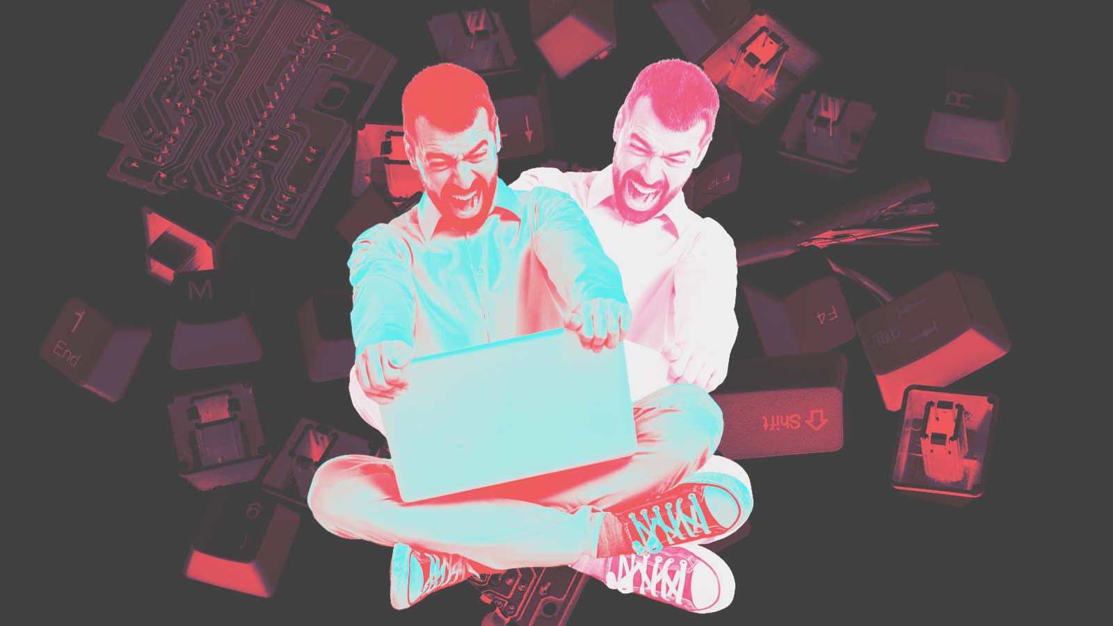 homem com raiva grita com o computador