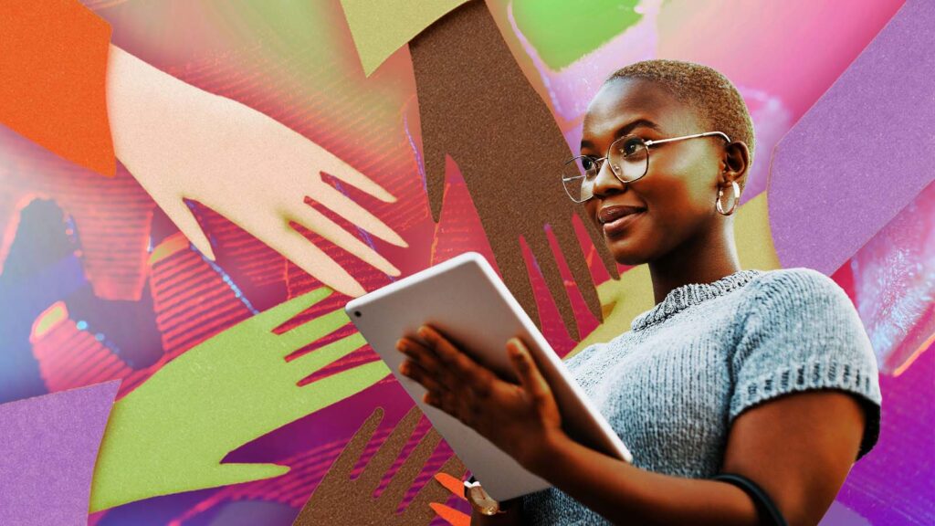 jovem estudante segura um tablet