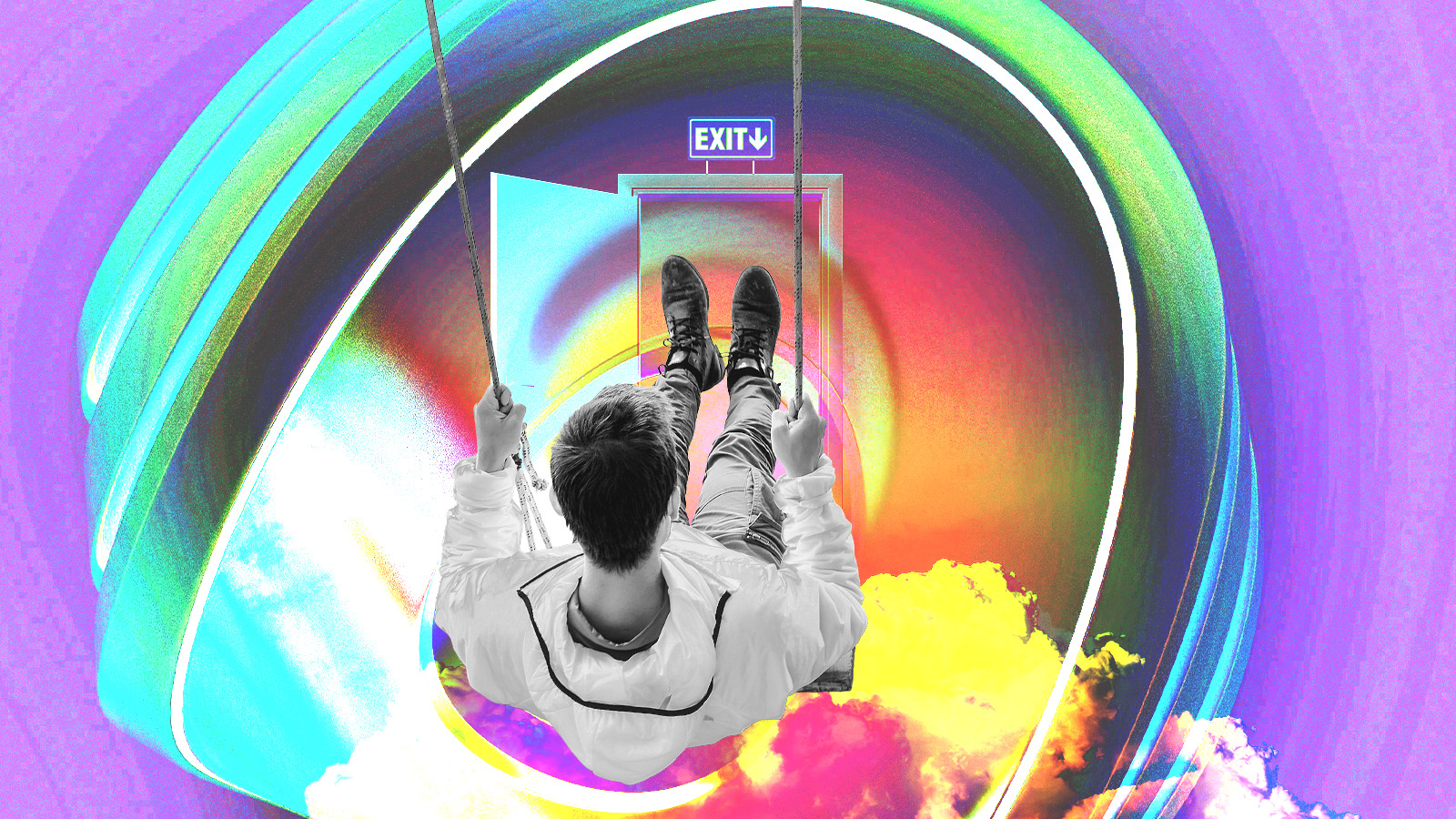 homem desce escada para porta de saída