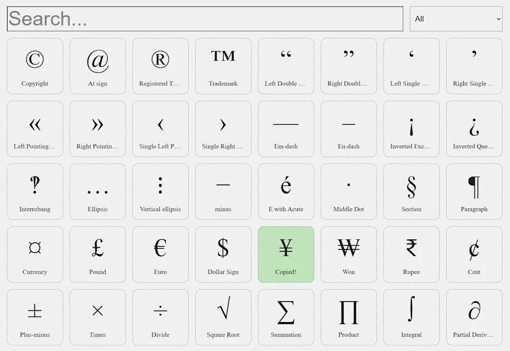 tela do site Symbol.wtf de s&iacute;mbolos especiais