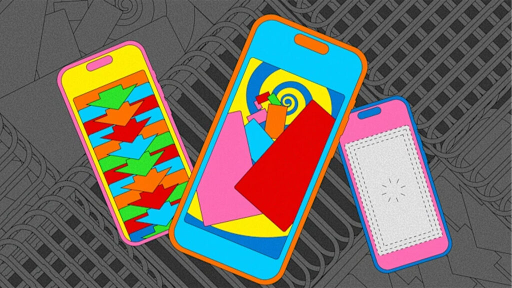 ilustra&ccedil;&atilde;o representando v&iacute;cio em celular e redes sociais
