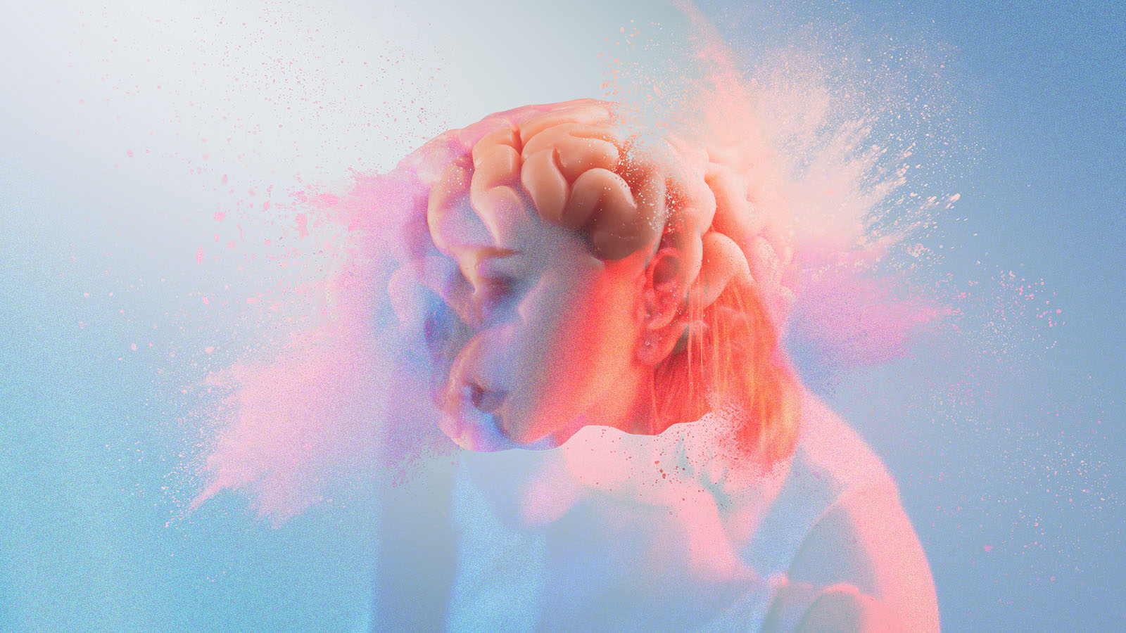 ilustração mostra mulher e cérebro, com poeira colorida "explodindo", mostrando a dificuldade de manter o sono quando não dormimos bem