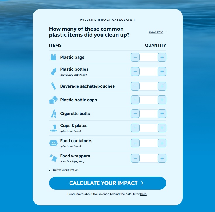 calculadora de coleta de pl&aacute;sticos em praias