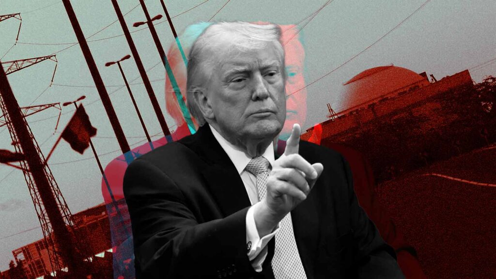 montagem a partir de foto de Donald Trump, com dedo em riste
