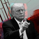 montagem a partir de foto de Donald Trump, com dedo em riste